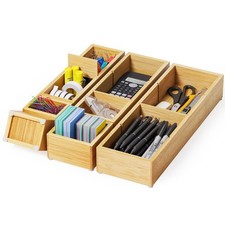 6PCS Desk Drawer Organizer Tray with 12 Compartments – Bamboo Office Stora