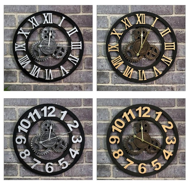 Gold Vintage Oversize Wall Clocks Large Hollow Hanging Artistic