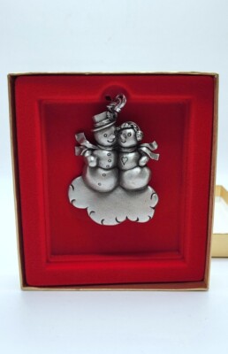 Vintage Christmas Ornament Snowman Metal Pewter Snow Couple Gloria Duchin New