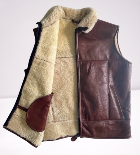 Men's Leather & Sheepskin Gilet Jacket - Harvey Gilet Bodywarmer - Picture 2 of 19