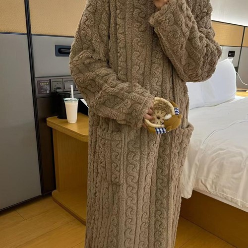 Women Winter Thicken Night Dress Soft Coral Velvet Long Sleeve Sleepwear New M5 - Picture 13 of 19