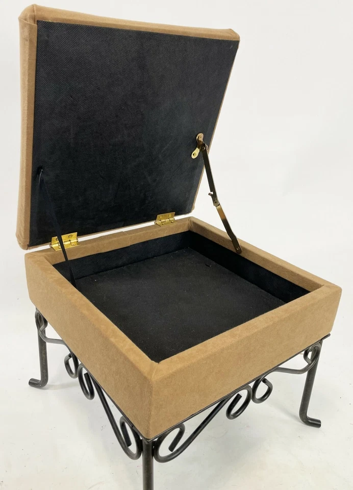 12" Modern Bent Metal Bottom Microsuede Fabric Tan Square Storage Foot Stool - Image 3 of 4