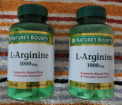 NEW! 1 lot of 2 Nature s Bounty L-Arginine 1000mg 50 tablets ea., Exp. 05/2026