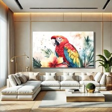 Red Macaw Art Tropical Animal Wall Art Canvas Modern Floral Art Print