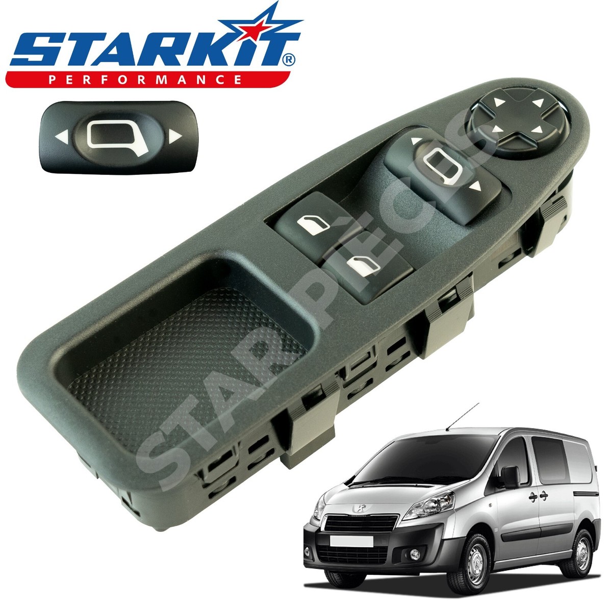 Interrupteur Lève-Vitre Conducteur Avant Gauche Pour Citroën Jumpy / Peugeot Expert / Fiat Scudo (2007-2018) - Neuf