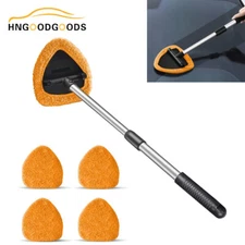 Orange Car Windshield Cleaning Tool Extendable Window Cleaner w/ 4* Washable Pad