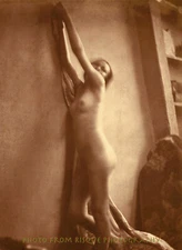 Early Vintage Nude Woman Stretching Against Wall 8.5x11" Photo Print Historical