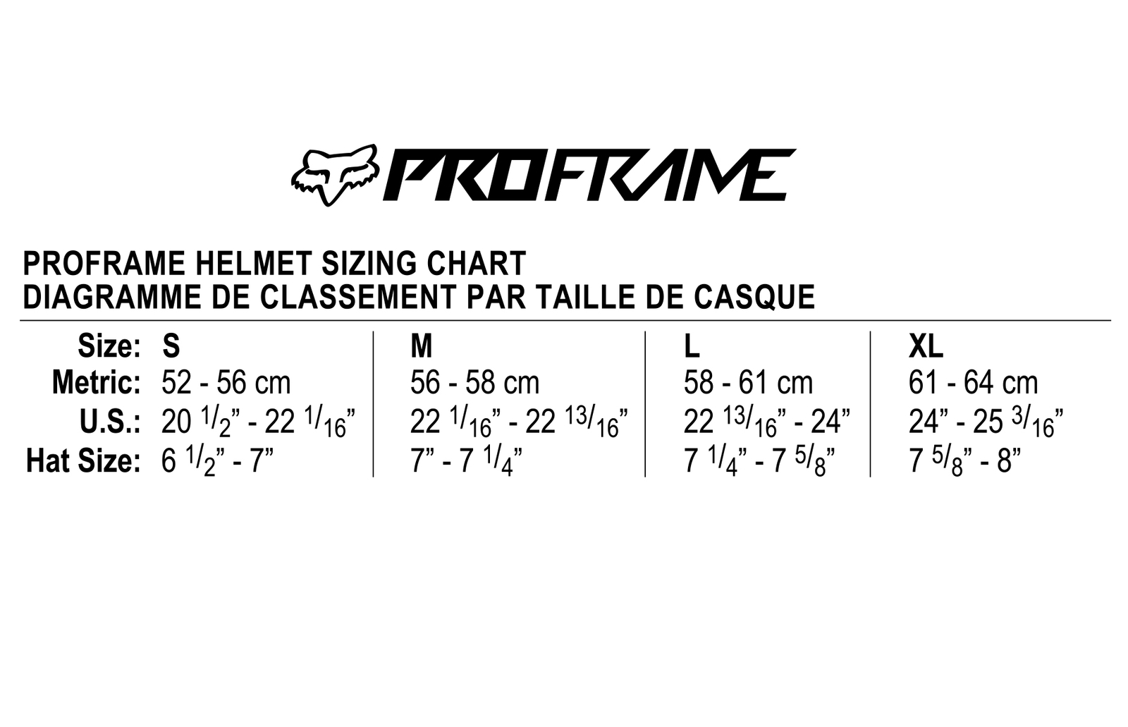 Fox Racing Helmet Size Chart