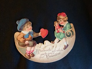 Vintage Man in the Moon See Saw Valentine Card early 1900s Germany FABULOUS