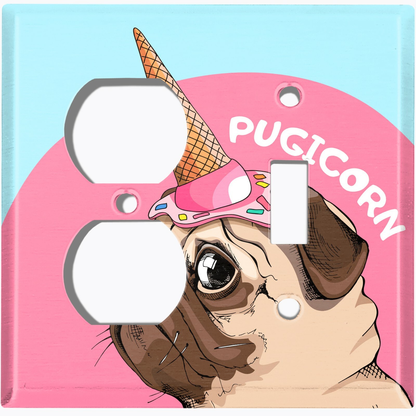 Metal Light Switch Cover Wall Plate For Kids Room Pug Unicorn Dog Teal DOG050