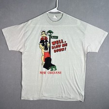 Vintage 80s New Orleans Popeye Blow Me Down T Shirt Adult XL Gray Mens Vintage 80s New Orleans Popeye Blow Me Down T Shirt Adult XL Gray Mens