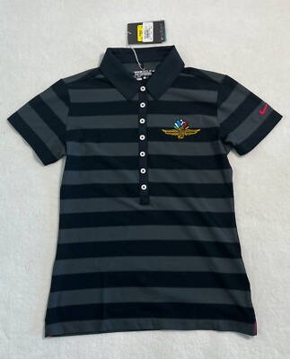 Ladies Indy 500 Black Striped Nike Golf Shirt, Size Small