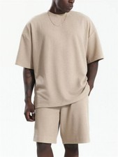 Men Summer Outfit 2-Piece Set Short Sleeve Shirt and Shorts Sweatsuit Set