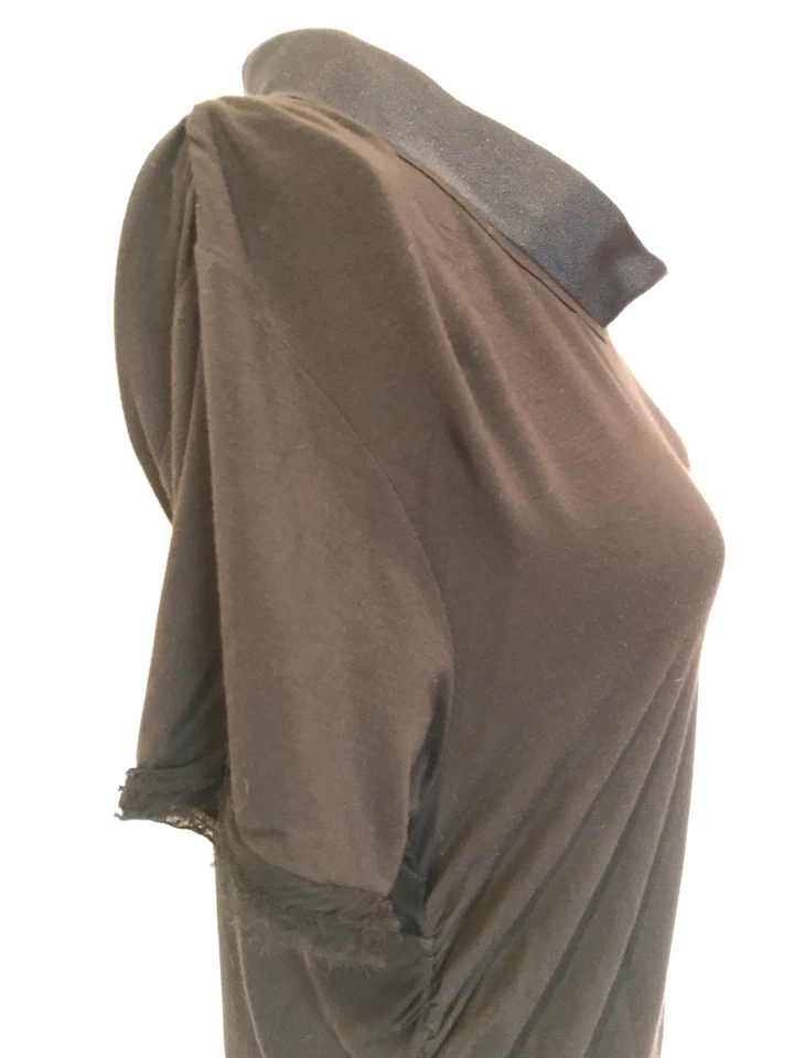 LANVIN Top $650 Black Stretch Blue Collar Trim Long T-shirt Sz M - Image 3 of 4