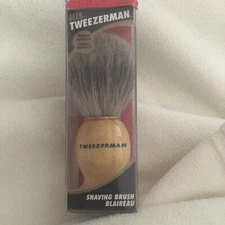 Tweezerman Shaving Brush Badger Hair Bristles Wood Handle Shave Cream New In Box