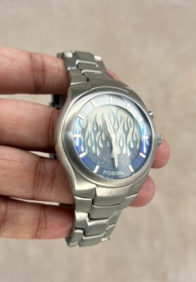 VERY RARE y2k FOSSIL Big Tic JR-8222 Animated Blue Flame, Box Tags