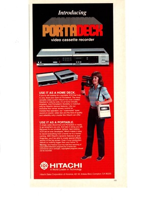 1983 HITACHI PORTADECK VIDEO CASSETTE RECORDER PRINT AD, VCR