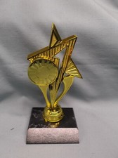 gold star trophy award black finish wood base