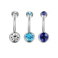 Belly Button Rings Double Jewel Stainless Steel Surgical Steel 16ga - 3 pack