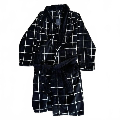 New Hackett Black & White Check Hooded Dressing Gown Bath Robe Size S/M RRP £60
