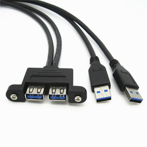 30cm Dual USB 3.0 A Male to USB 3.0 Female Extension Cable Panel Mount Adapter c - Picture 3 of 12
