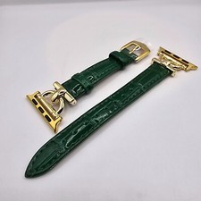 Green Leather Watch Band Compatible With Apple D-Shape Metal Buckle