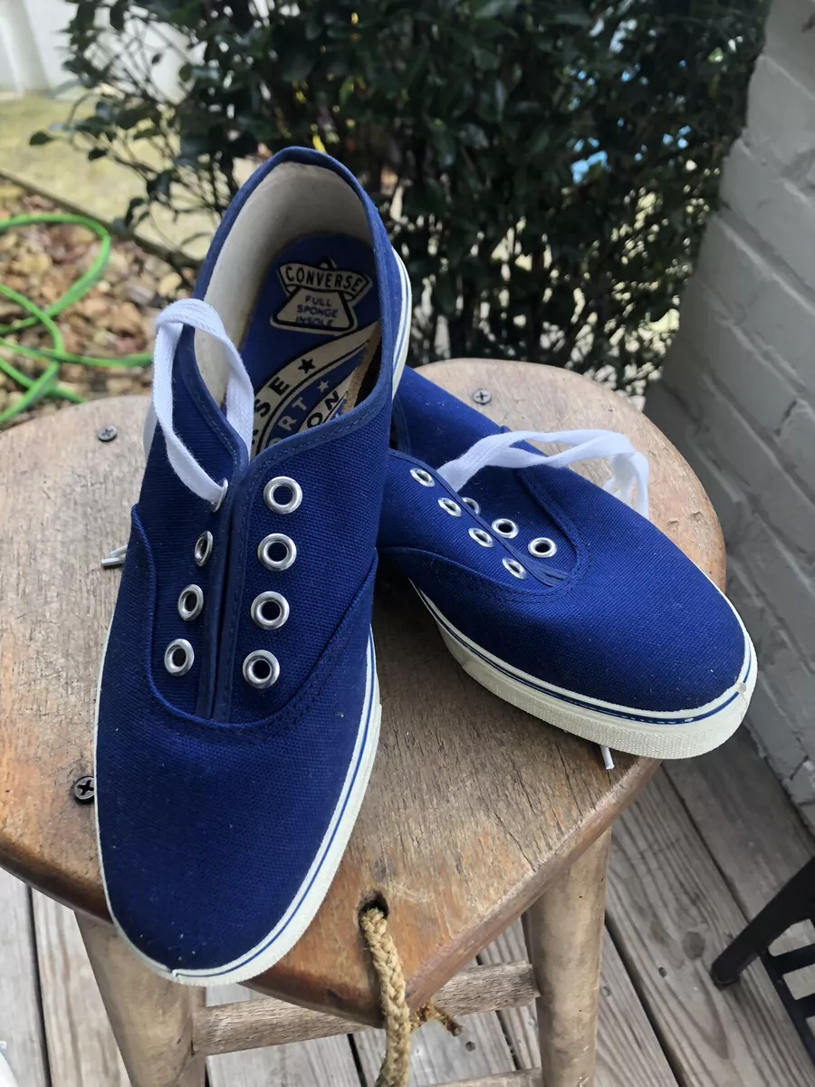 Vtg Navy Converse Deck Boat Shoe Made USA Ladie’s Sz 5 Blue Black Label  60/70’s