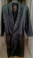 G-iii Black Leather Long Sleeve Double Breasted Trench Coat Women's Size M