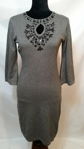 Vestido gris Melrose Chic para mujer talla S manga ancha ojo de cerradura joyas estrás - Imagen 3 de 6