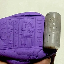 Stunning Ancient Near Eastern Chalcedony Agate Intaglio Cylinder Seal Bead 