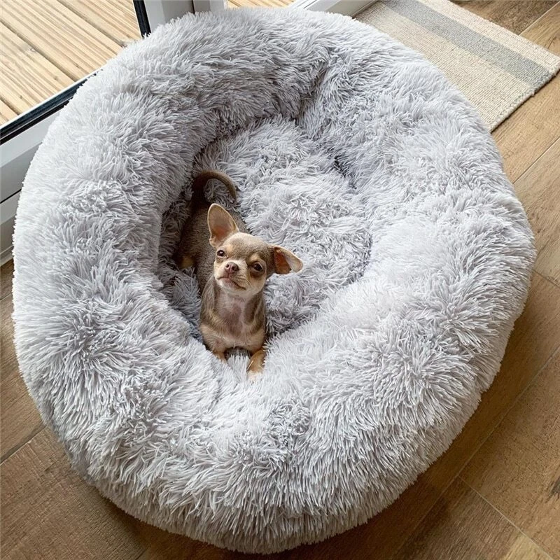 Plush dog top house bed