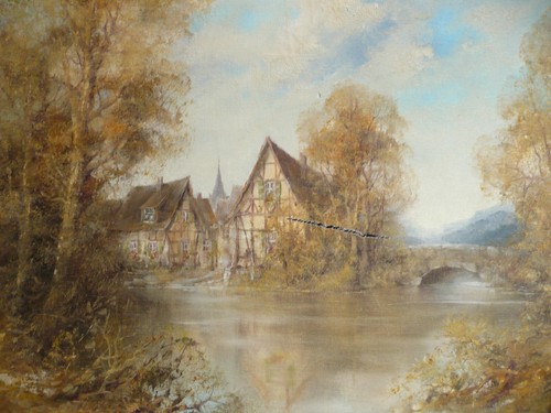 BENDA, SPRING ENGLAND TOWNSCAPE LANDSCAPE VINTAGE OIL CANVAS PAINTING SIGNED - 第 9/16 張圖片