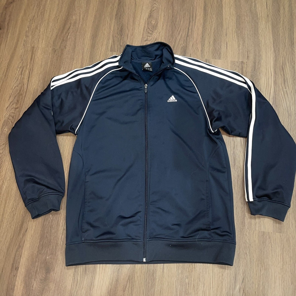 Adidas Track Jacket Navy Blue 3 Stripes Athletic Work Out Adidas Track Jacket Navy Blue 3 Stripes Athletic Work Out