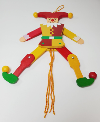 Echte Erzgebirgische Handarbeit Germany Wooden Clown Jester Pull