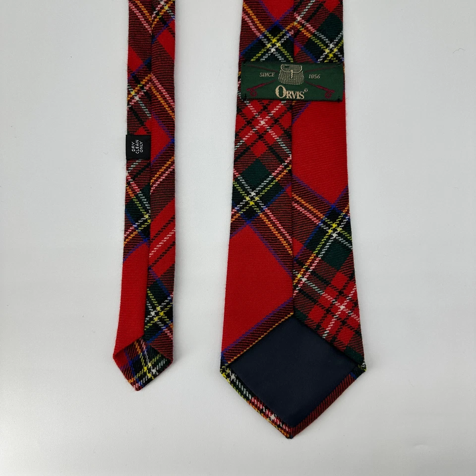 Corbata de lana pura vintage Orvis tartán rojo verde azul 56" X 3,5" hecha en Irlanda Foto 4 de 4