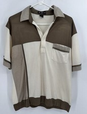 Vintage 1970s Alan Stuart Mens Sz Large Short Sleeve Polo Shirt Ivory