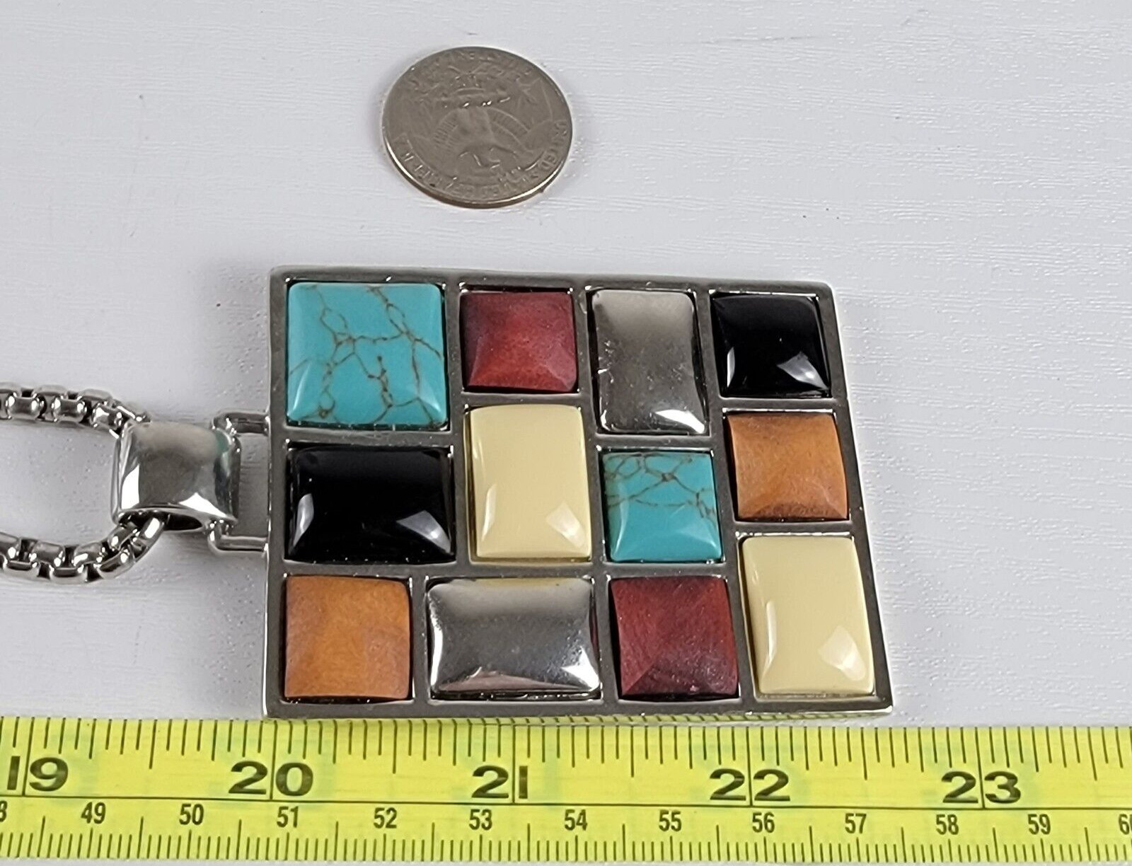 Multicolor Stone Cabochon Rectangle Statement Pen… - image 9