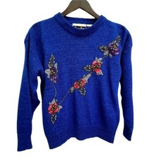 Vintage 1980's Royal Blue Raime Blend Embroidered Sweater Size M/L