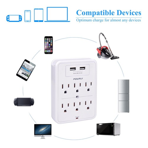 POWRUI Surge Protector, USB Wall Charger with 2 Charging Ports(Smart... - Picture 5 of 6