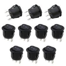 3 Way Round Rocker Switch 10pcs Black ON Off ON 3 Pin 3 Position Toggle Power...