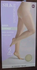 Silk Impressions Pantyhose-2 Pack-2XL-Beige/20 Denier-High Waisted, NIB