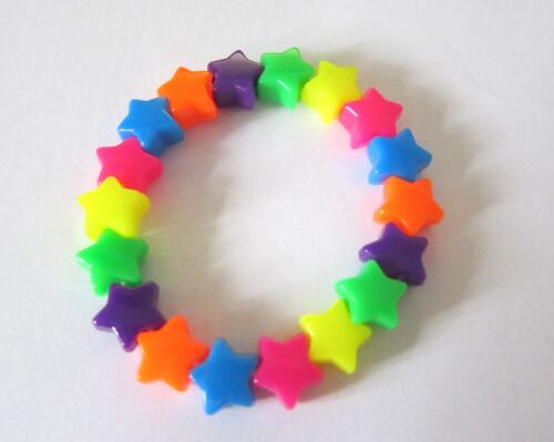Kitsch Neon Rainbow Plastic Star Bead Elastic Bracelet Retro Emo Goth