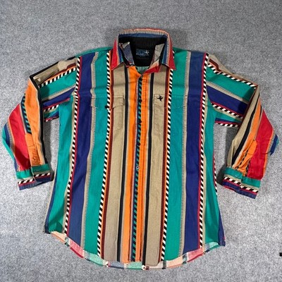 Lone Roo by Roper Western Shirt Mens XL Multicolor Striped Long Sleeve Cotton