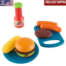 Kids BBQ Grill Toy Set W/ Food Utensils Sounds Lights Indoor Outdoor Play New