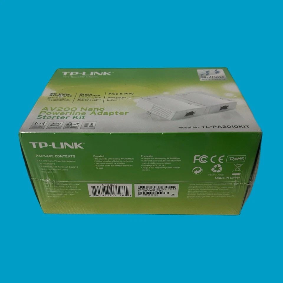 TP-Link AV200 Nano Powerline Adapter Starter Kit TL-PA2010KIT Brand New - Image 2 of 3