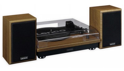 LENCO Plattenspieler LS-100WD, holzoptik, Bluetooth, mit 2 Lautsprecherboxen