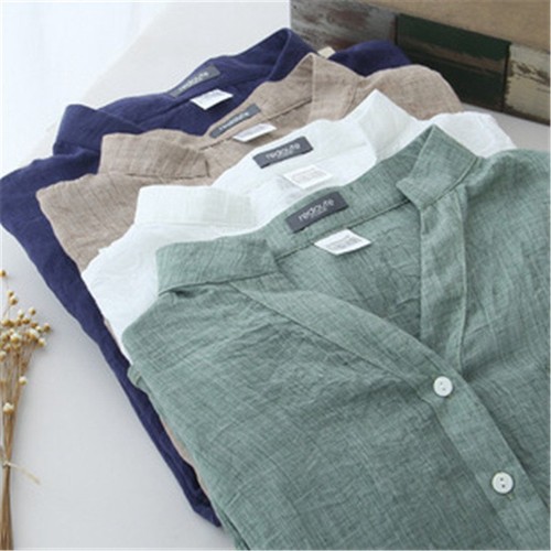 Top Women Autumn Career Shirt Linen Button Down Loose Casual Long Sleeve Bloy - Picture 4 of 16