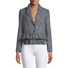 Rebecca Taylor Slub Suiting Jacket Grey Tweed Blazer New Size 6 Ruffle Raw Hem