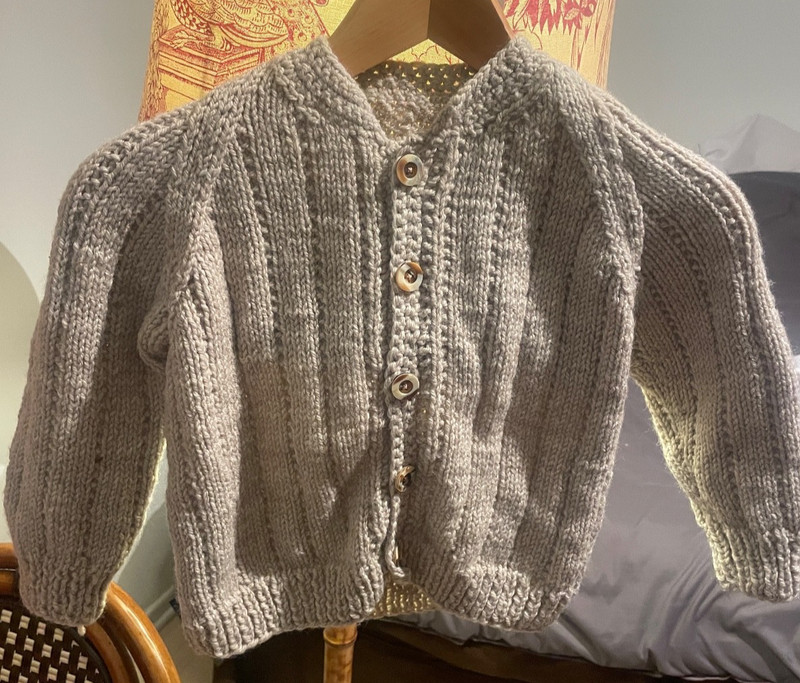 toddler cable-knit sweater, oatmeal, buttons, fine Italian wool, 3T