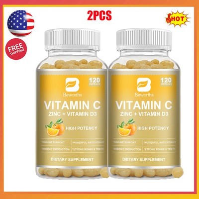 2x120Capsules Vitamin C & Zinc Capsules Complex Supplement Vegetarian